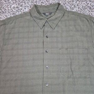 Royal Robbins Mens Large Olive Green Grid Short Sleeve Button Up Hiking Shirt